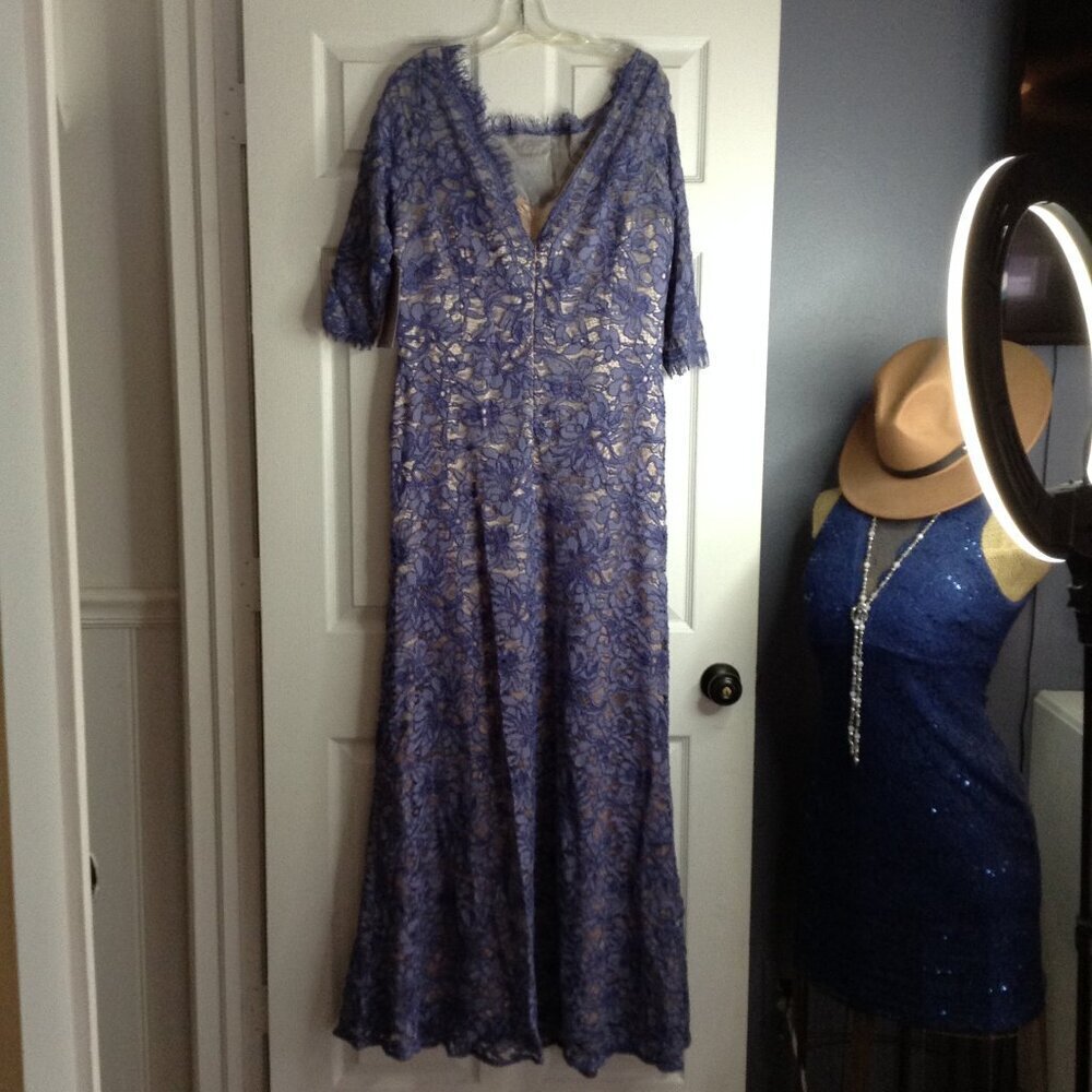 NWT JS Group Gown, 16, Lacy, Perfect Mother of Bride or Groom, Periwinkle, Glam - Picture 2 of 7